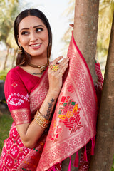 Pink Gharchola Bandhej Silk Sarees For Weddings