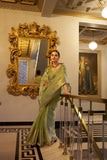 Pista Tissue Shimmer Saree with Sequins Lace Border