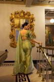 Pista Tissue Shimmer Saree with Sequins Lace Border