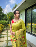 Pista Pure Paithani Silk Saree with Meenakari Motif Blouse