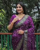 Purple Dual Colour Bandhej Silk Lightweight Saree For Weddings