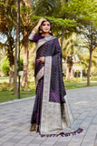 Dark Purple Satin Silk Saree with Kanjivaram Soft Satin Blouse