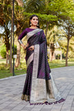 Dark Purple Satin Silk Saree with Kanjivaram Soft Satin Blouse