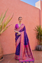 Purple Banarasi Silk Paithani Saree with Zari Weaving