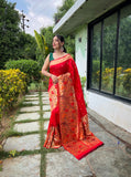 Red Pure Paithani Silk Saree with Meenakari Motif Blouse