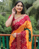 Red Bandhej Silk Sarees For Weddings
