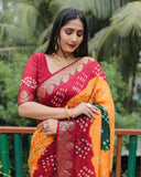 Red Bandhej Silk Sarees For Weddings