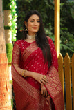 Red Color Handmade Bandhej Kanjivaram Silk Saree