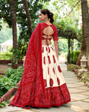 Red tussar silk bandhej design lehenga choli