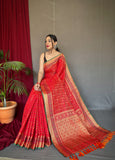 Red Color Pure Patola Silk Saree with Patola Fusion Design