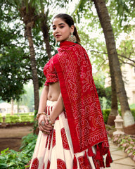 Red tussar silk bandhej design lehenga choli