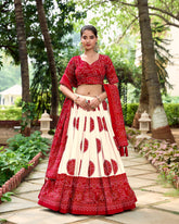Red tussar silk bandhej design lehenga choli