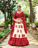 Red tussar silk bandhej design lehenga choli