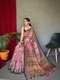 Silly Pink Cotton Sarees with Kashmiri Digital Print