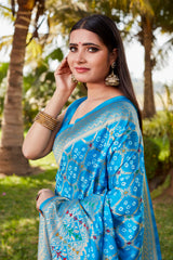 Sky Gharchola Bandhej Silk Sarees For Weddings