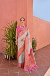 Sky Banarasi Silk Paithani Saree with Zari Weaving