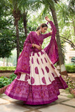 Purple tussar silk bandhej design lehenga choli