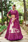 Purple tussar silk bandhej design lehenga choli