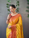 Mustard Yellow Organza Saree in Silk With Luxurious Tassels