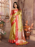Mehndi Green Handloom Tissue Silk Sarees with Zari Weaving Designs