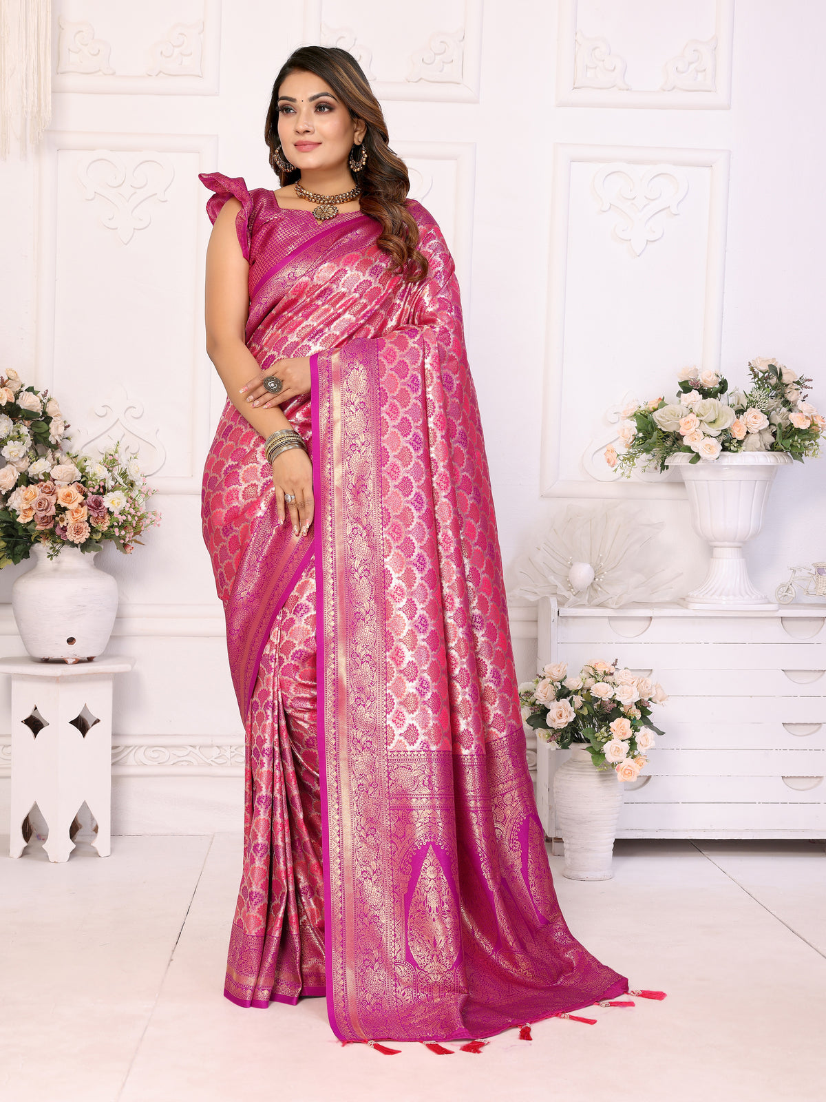 Pink Chaturi Banarasi Silk Saree with Price