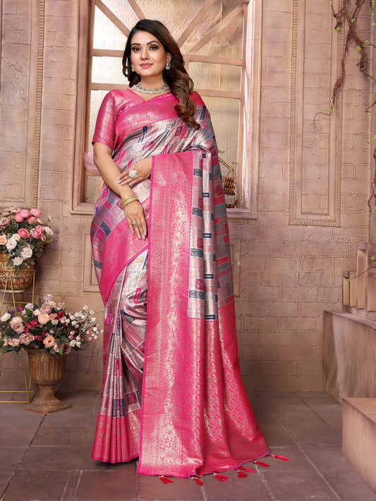 Gray Chaturi Weaving Banarasi Silk Saree