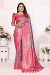 Pink Banarasi Chaturi Silk Saree With Contrast Blouse