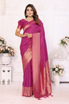 Luxury Dark Pink Soft Silk Saree with All-Over Butties, Zari Big Border & Rich Woven Pallu - Ultra-Lightweight, Silky Smooth, Baby Soft Fabric with Matching Silk Blouse.