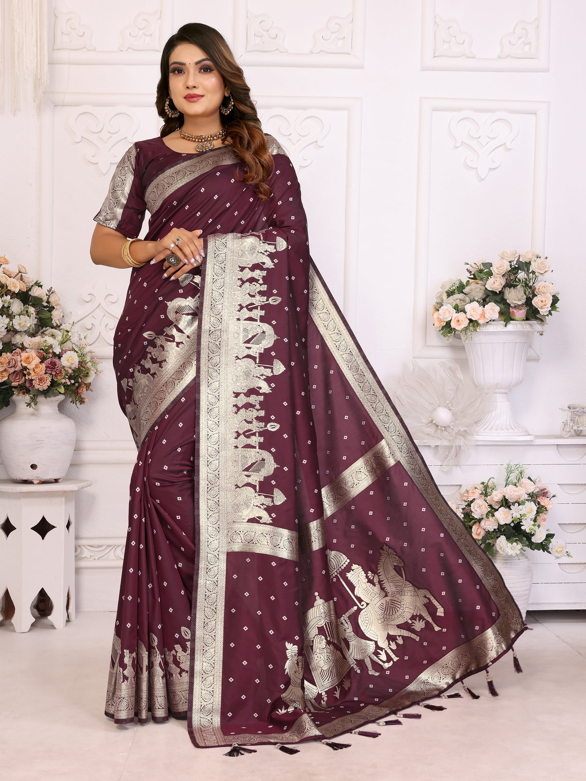 Maroon Pure Lichi Silk Summer Special Saree Collection