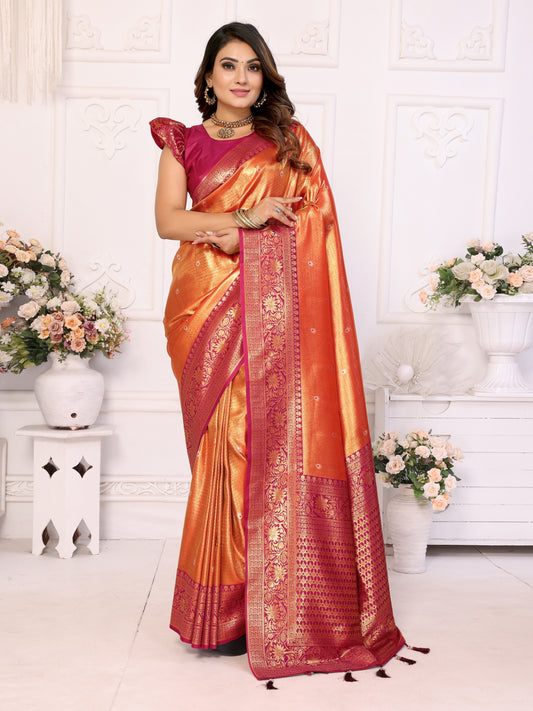 Orange Designer Banarasi Tissue Silk Saree