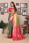 Mehndi Pure Banarasi Tissue Silk Saree with Patola Woven Borders