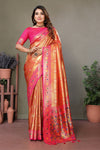 Orange Pure Banarasi Tissue Silk Saree with Leheriya Weave