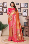 Orange Pure Banarasi Tissue Silk Saree with Paithani Woven Borders