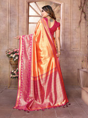 Orange Pure Banarasi Tissue Silk Saree For Women