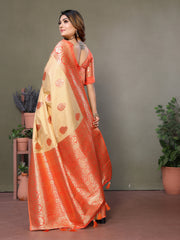 Orange Viscose Silky Saree for Weddings