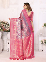 Pink Banarasi Chaturi Silk Saree With Contrast Blouse