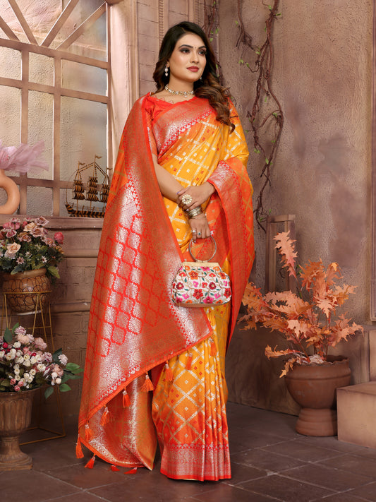 Yellow Exclusive Summer Special Pure Lichi Silk Saree Collection | Premium Kochi Silk with Elegant Checks Weaving | Soft, Comfy & Easy to Drape | Wedding Wear Saree | Washable, Durable & Easy Maintenance.