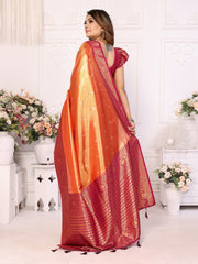 Orange Designer Banarasi Tissue Silk Saree