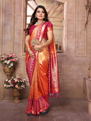 Orange Pure Banarasi Tissue Silk Saree For Women