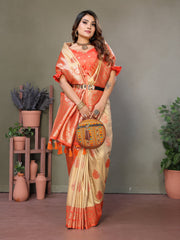 Orange Viscose Silky Saree for Weddings