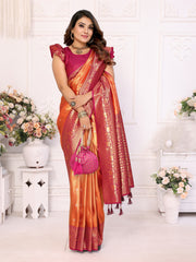 Orange Designer Banarasi Tissue Silk Saree