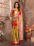 Mehndi Green Handloom Tissue Silk Sarees with Zari Weaving Designs