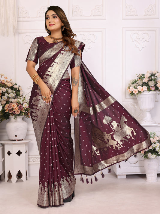 Maroon Pure Lichi Silk Summer Special Saree Collection