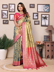 Pink Color Pure Tissue Silk Saree for Weddings