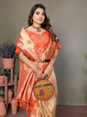 Orange Viscose Silky Saree for Weddings