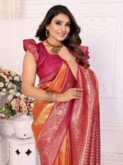 Orange Designer Banarasi Tissue Silk Saree