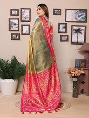 Mehndi Pure Banarasi Tissue Silk Saree with Patola Woven Borders