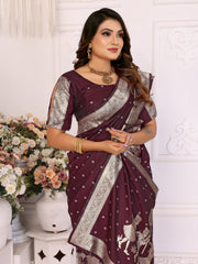 Maroon Pure Lichi Silk Summer Special Saree Collection