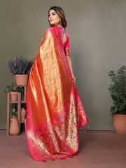 Orange Pure Banarasi Tissue Silk Saree with Leheriya Weave