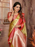 Mehndi Green Handloom Tissue Silk Sarees with Zari Weaving Designs